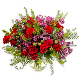 Red Rose and Pink Waxflower Bouquet