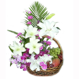 Flowers and Fruit Gift Basket