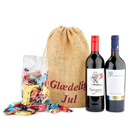 Bolsa de chocolate y vino para fiestas