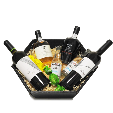 Cesta de regalo de vino y oporto