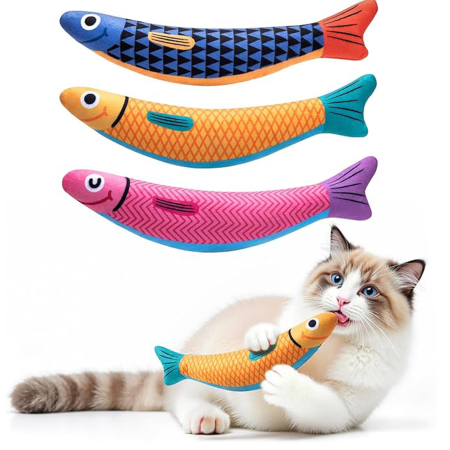 Set de regalo trío de peces crujientes con hierba gatera para gatos